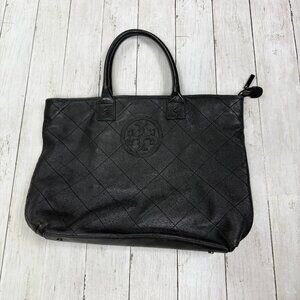 Tory Burch Black Leather Quilted Tote Bag